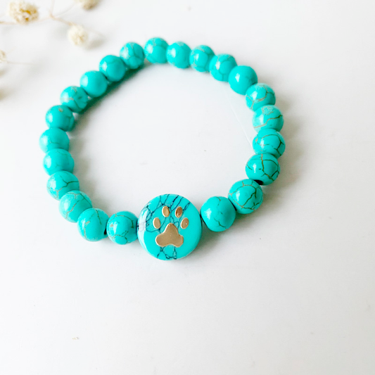 Turquoise Beaded Paw Bracelet – Stretch Fit